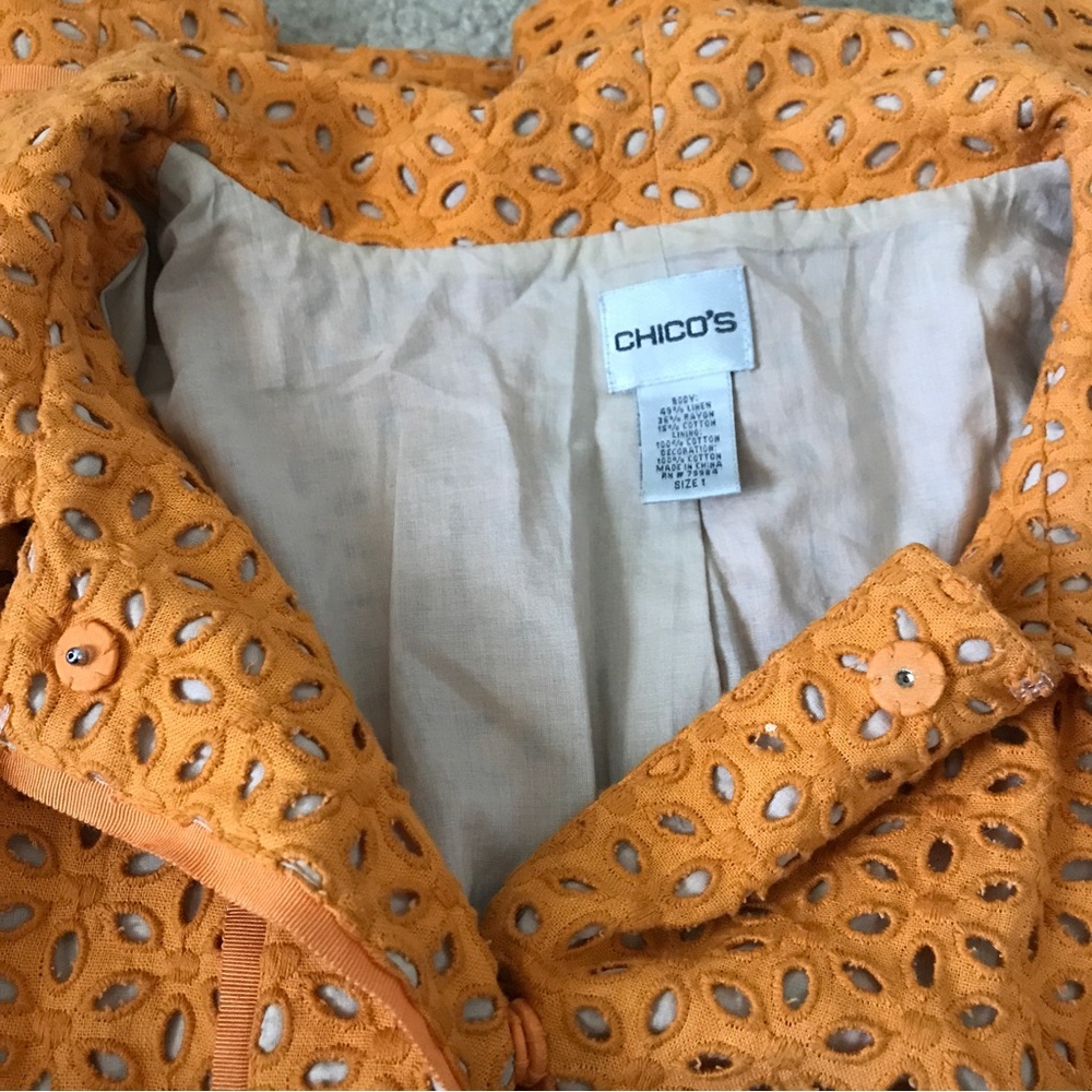 Chico’s Orange Eyelet embroidered Jacket blazer size M - Picture 4 of 15
